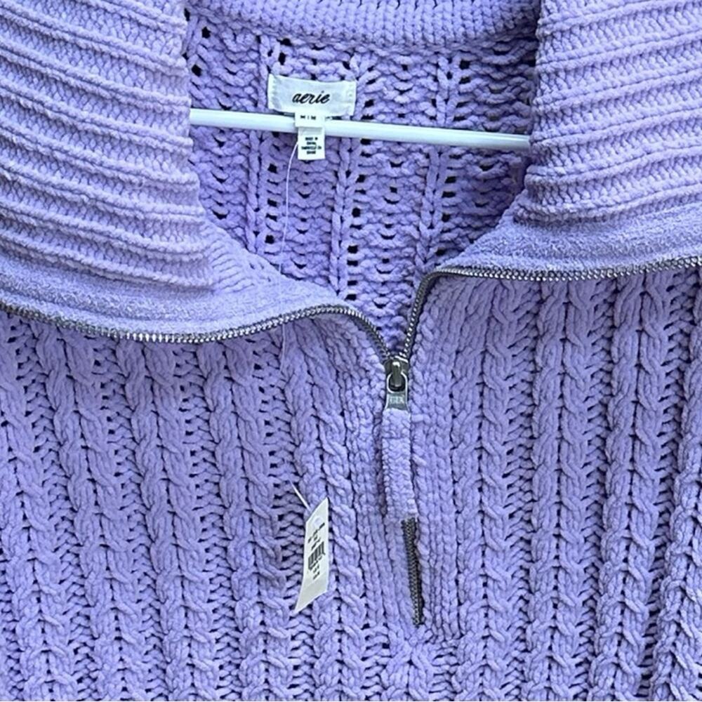 NWT AERIE Chunky Oversized Quarter Zip Sweater Knit in Purple Super soft Size M - Picture 2 of 5